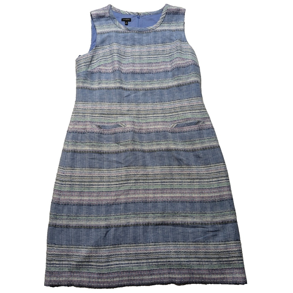 Talbots Woven Tweed Sleeveless Shift Dress Pastel Blue - Women 14